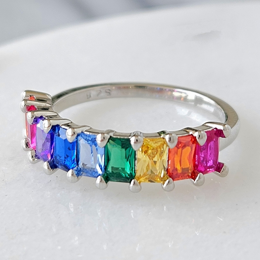 🌈 Rainbow Multicolor Heart Ring, Charmed Aroma Pride Month Jewlery Stackab…